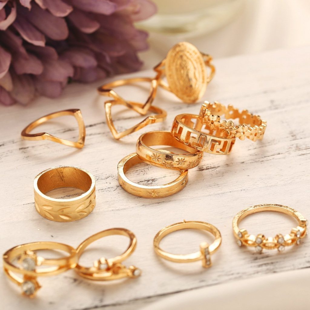 13 Piece Medallion Ring Set With Austrian Crystals 18K Gold Plated Ring ITALY Design 02