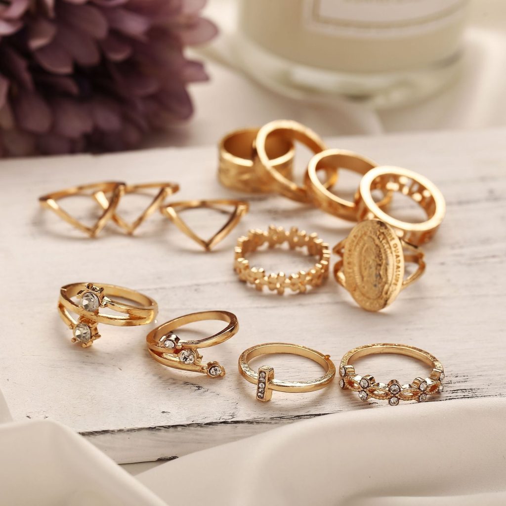 13 Piece Medallion Ring Set With Austrian Crystals 18K Gold Plated Ring ITALY Design 04