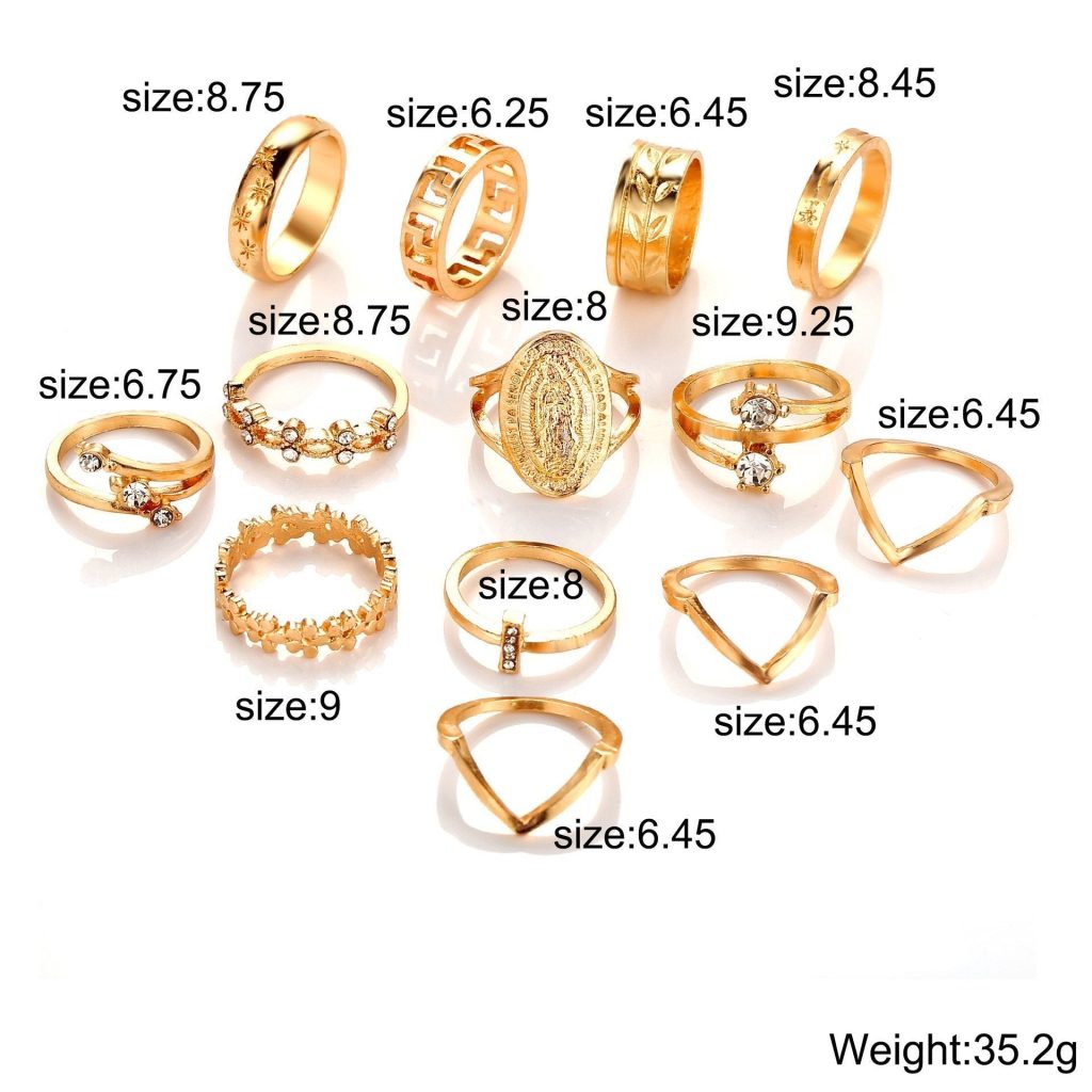 13 Piece Medallion Ring Set With Austrian Crystals 18K Gold Plated Ring ITALY Design 06